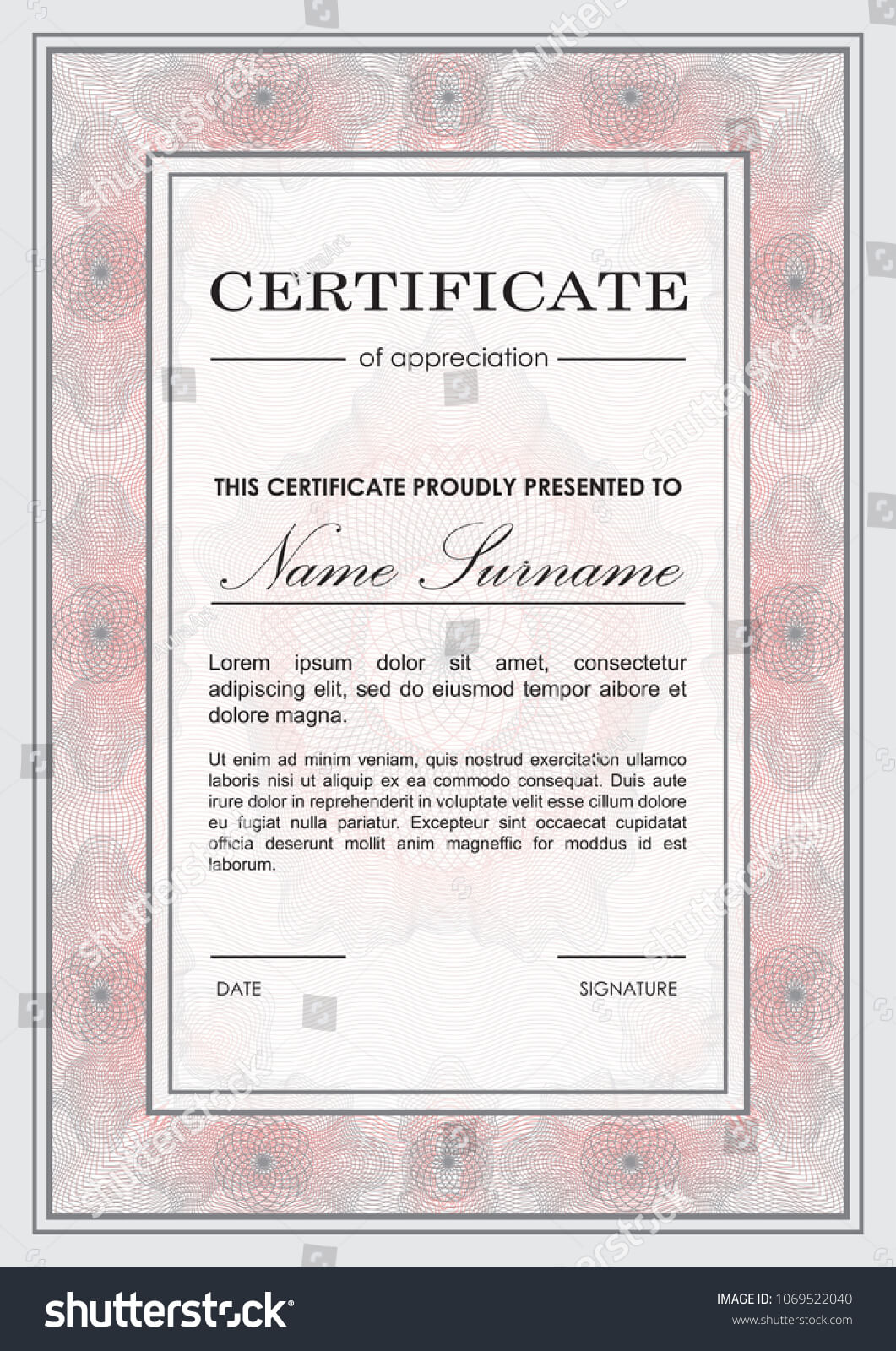 Certificate Vector Template Guilloche Frame Ornamental Stock Within Mock Certificate Template