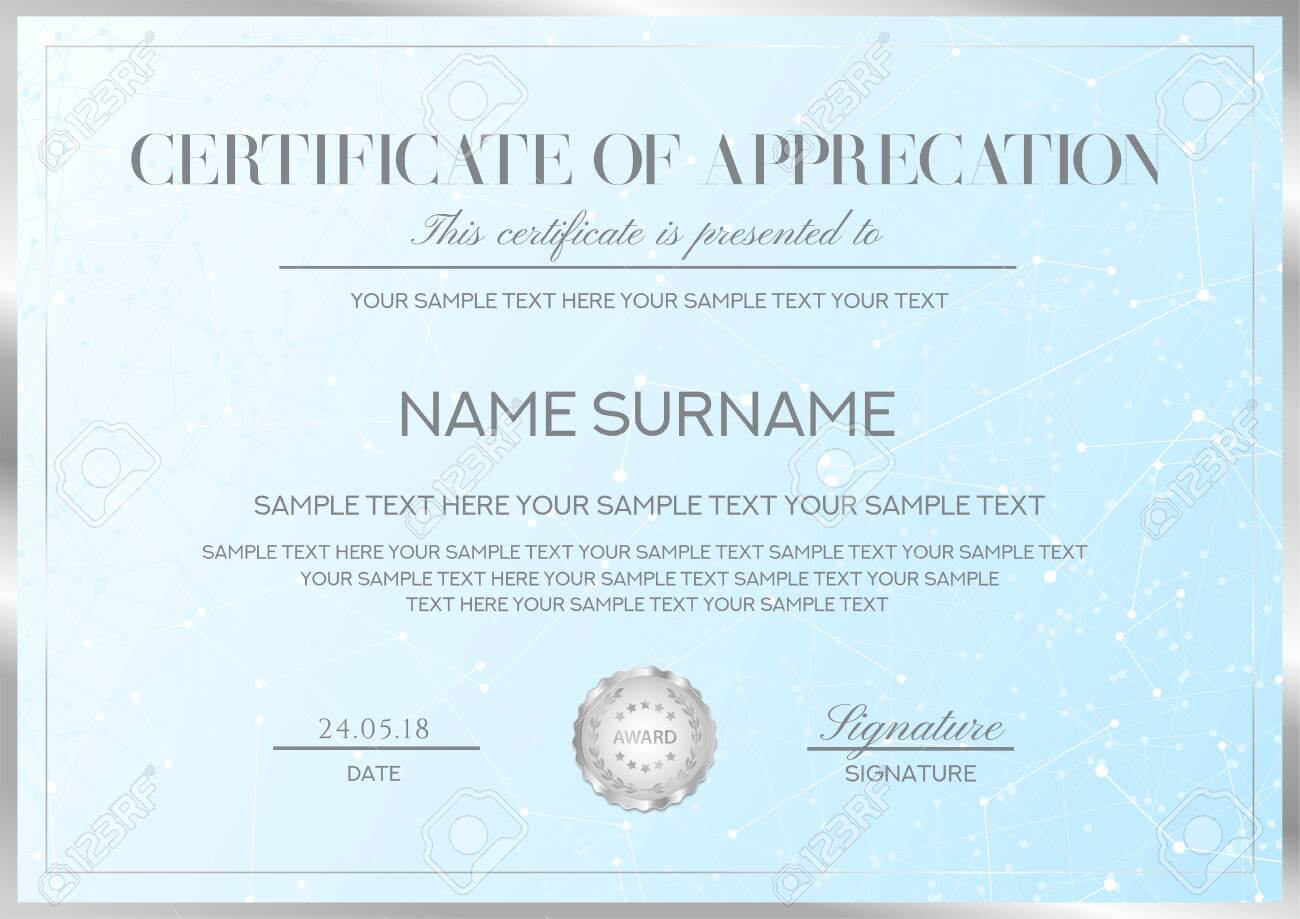 Certificate Vector Template With Silver Border And Seal (Emblem) With Formal Certificate Of Appreciation Template