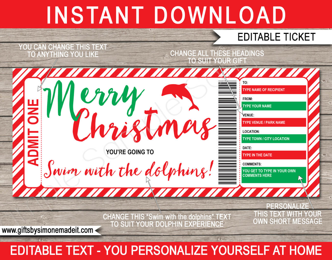 Christmas Swim With The Dolphins Gift Certificate Intended For Homemade Gift Certificate Template