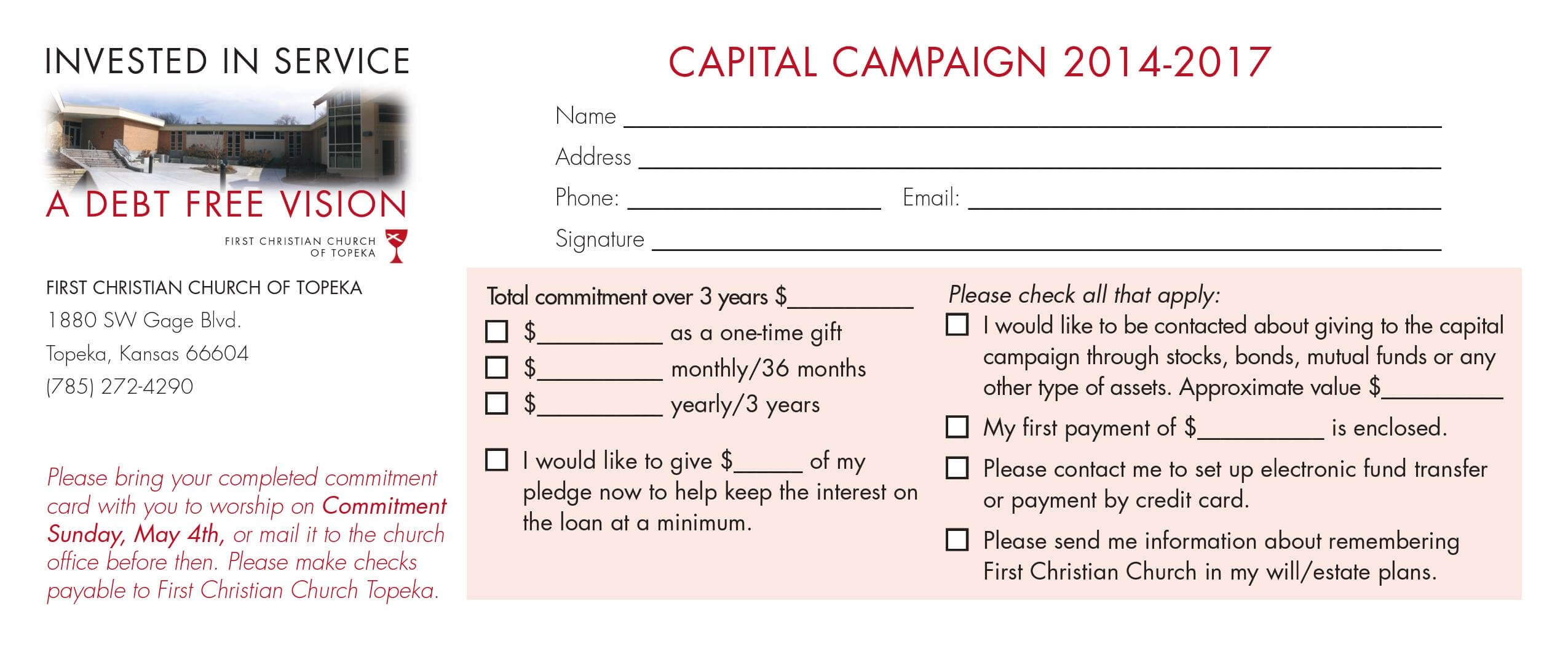 Church Capital Campaign Pledge Card Samples Pertaining To Church Pledge Card Template