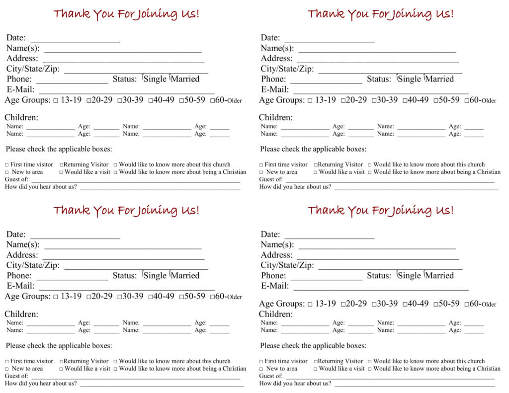 Church Contact Card Template - Tomope.zaribanks.co For Church Visitor Card Template