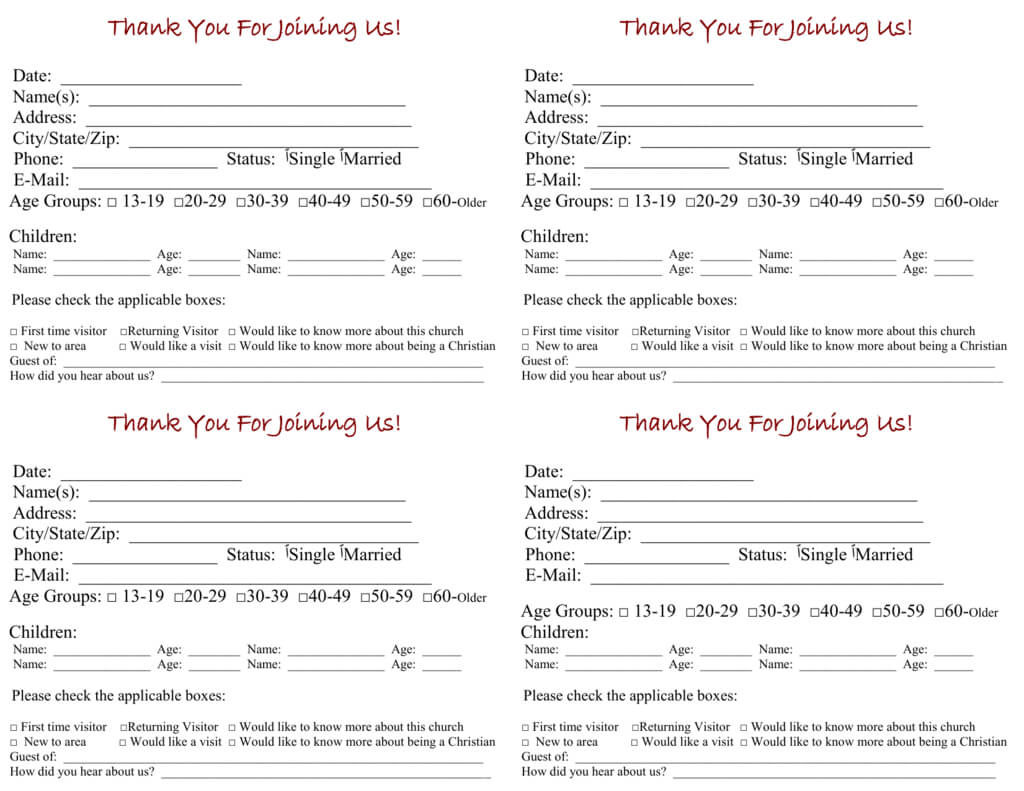 Church Contact Card Template – Tomope.zaribanks.co For Church Visitor Card Template