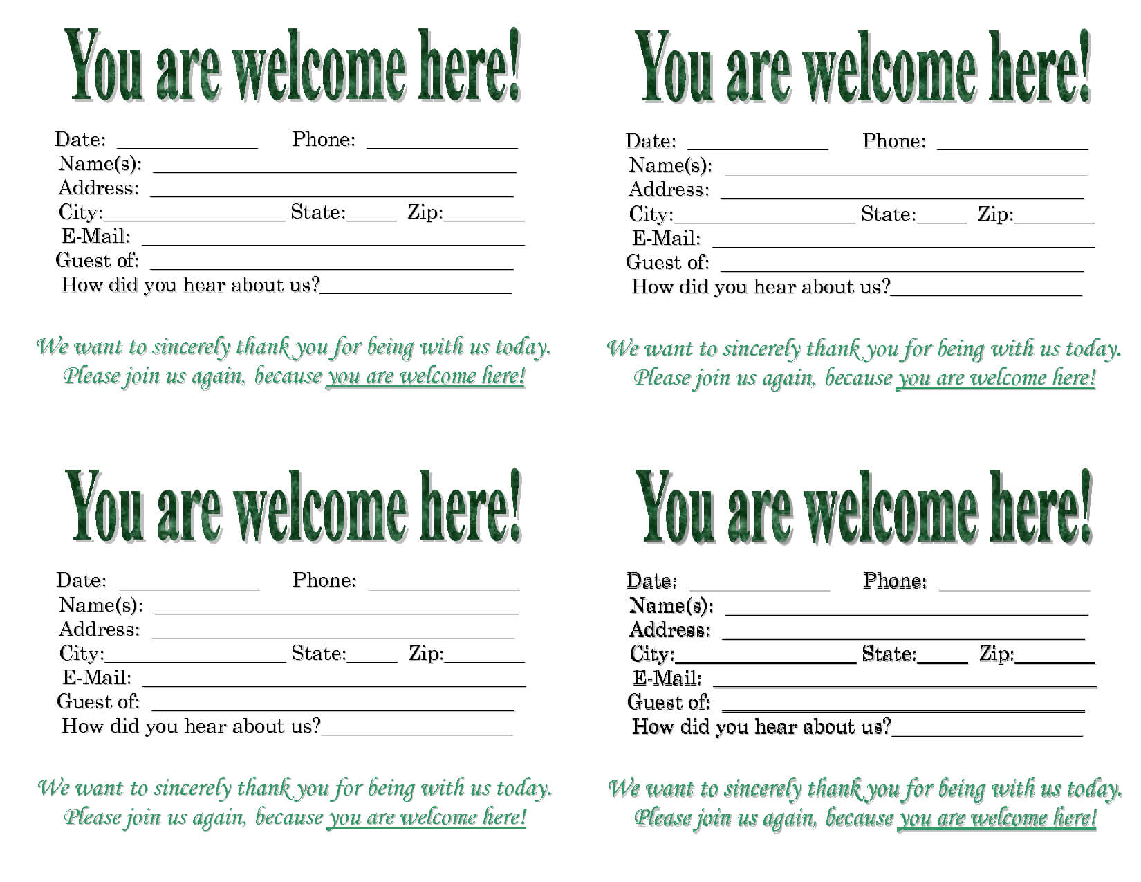 Church Quotes For Welcoming Guests. Quotesgram With Regard To Church Visitor Card Template