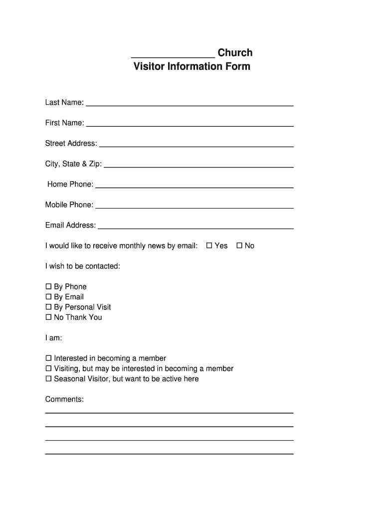 Church Visitor Form Pdf – Fill Online, Printable, Fillable Regarding Church Visitor Card Template