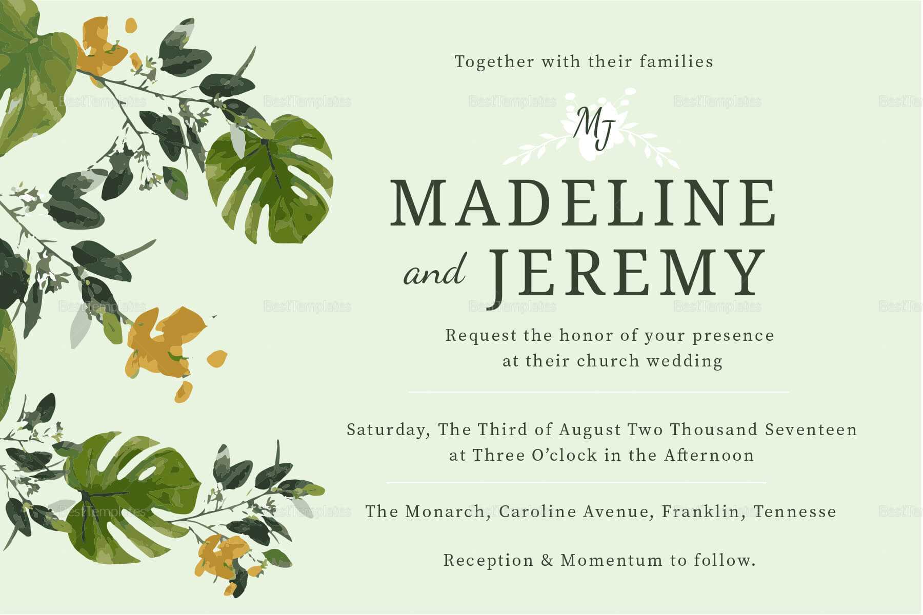 Church Wedding Invitation In Landscape And Portrait With Church Wedding Invitation Card Template