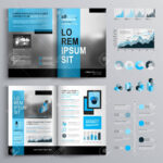 Classic Brochure Template Design With Blue Shapes. Cover Layout And  Infographics With Regard To 12 Page Brochure Template