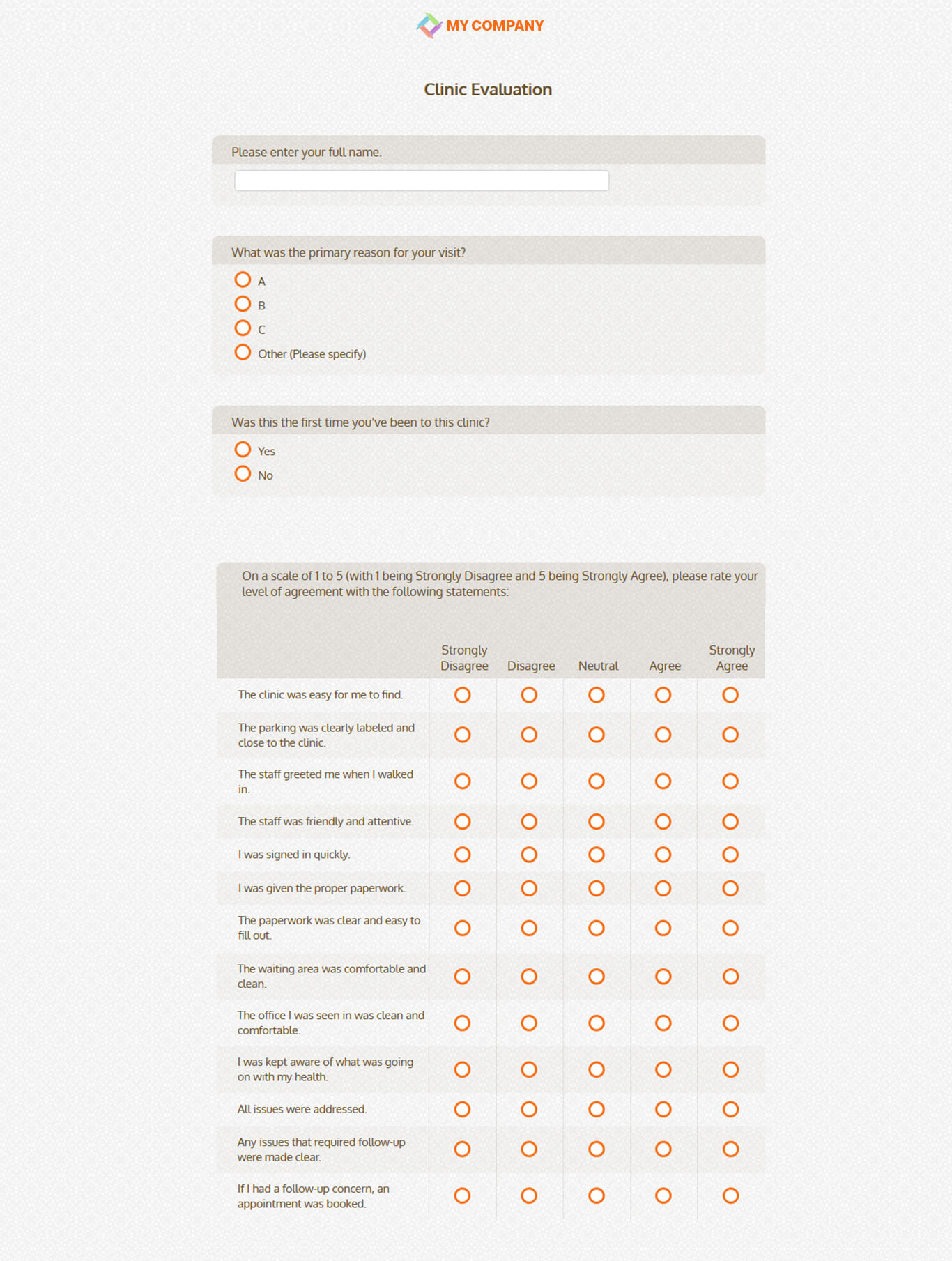 Clinic Evaluation Survey Questions & Templates – Sogosurvey Throughout Survey Card Template