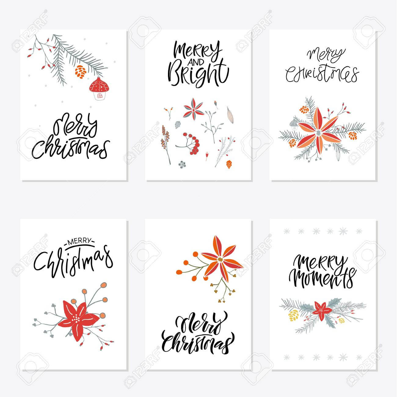 Collection Of 6 Cute Merry Christmas Gift Cards. Set Of Six Printable.. Throughout Printable Holiday Card Templates