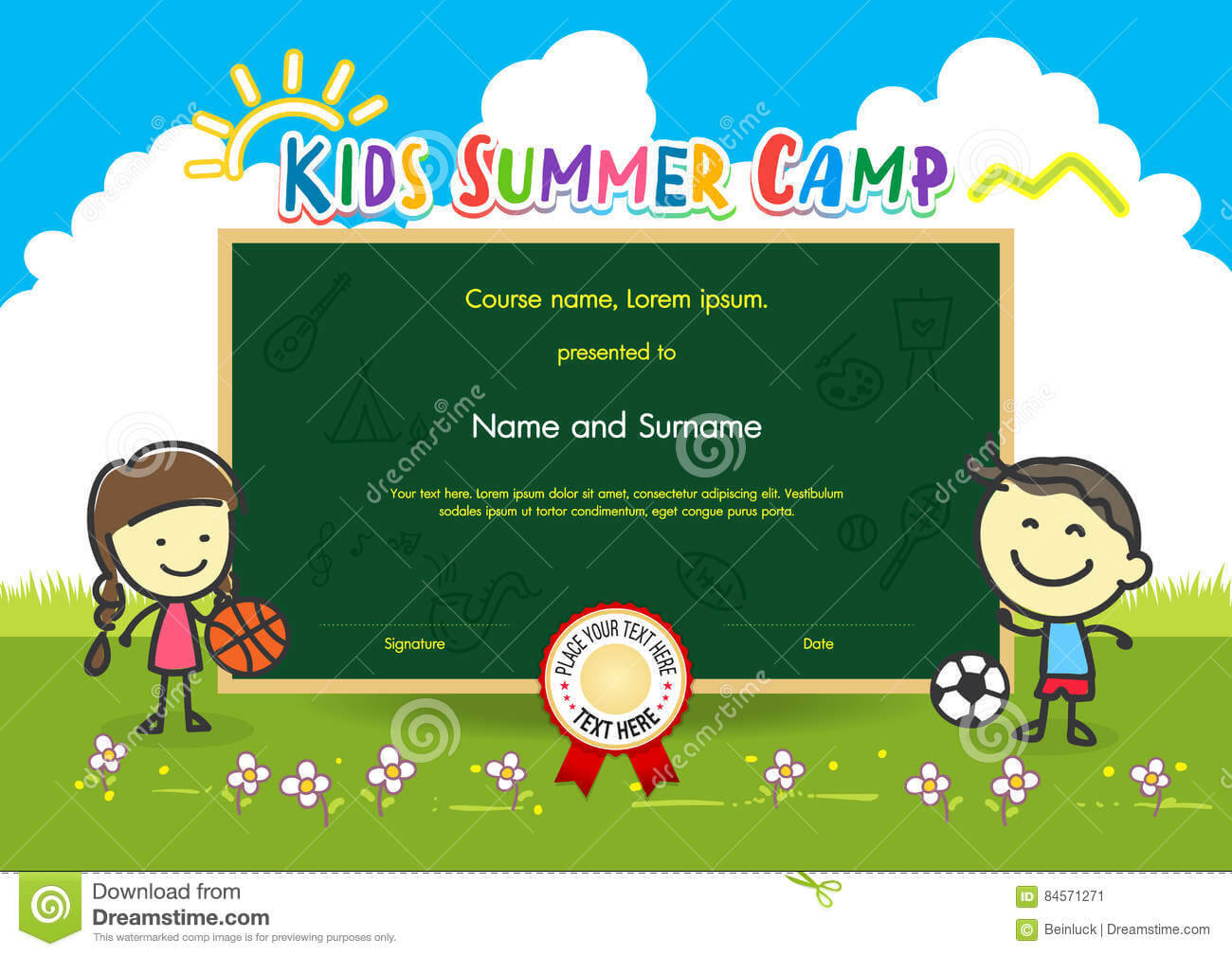 Colorful Kids Summer Camp Diploma Certificate Template In With Regard To Basketball Camp Certificate Template