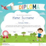 Colorful Kids Summer Camp Diploma Certificate Template Stock With Regard To Summer Camp Certificate Template