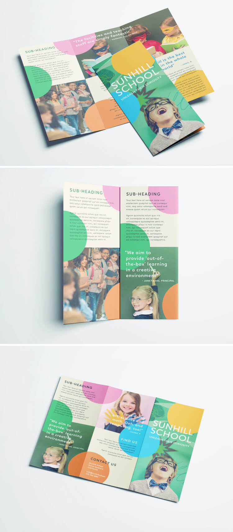 Colorful School Brochure – Tri Fold Template | Download Free Inside Brochure Templates For School Project