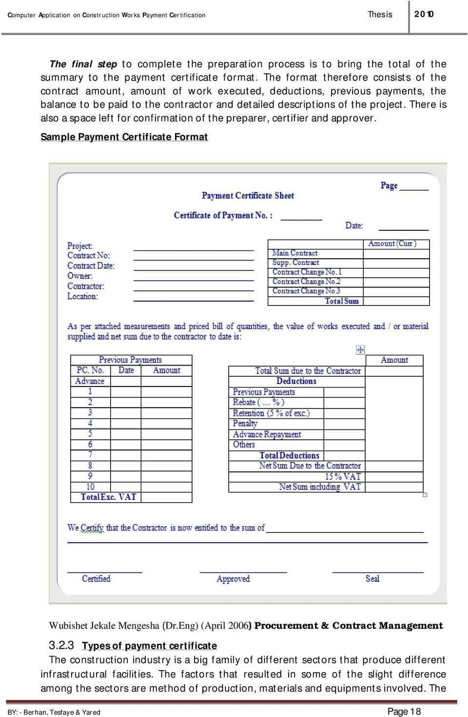 Computer Application On Construction Works Payment In Construction Payment Certificate Template