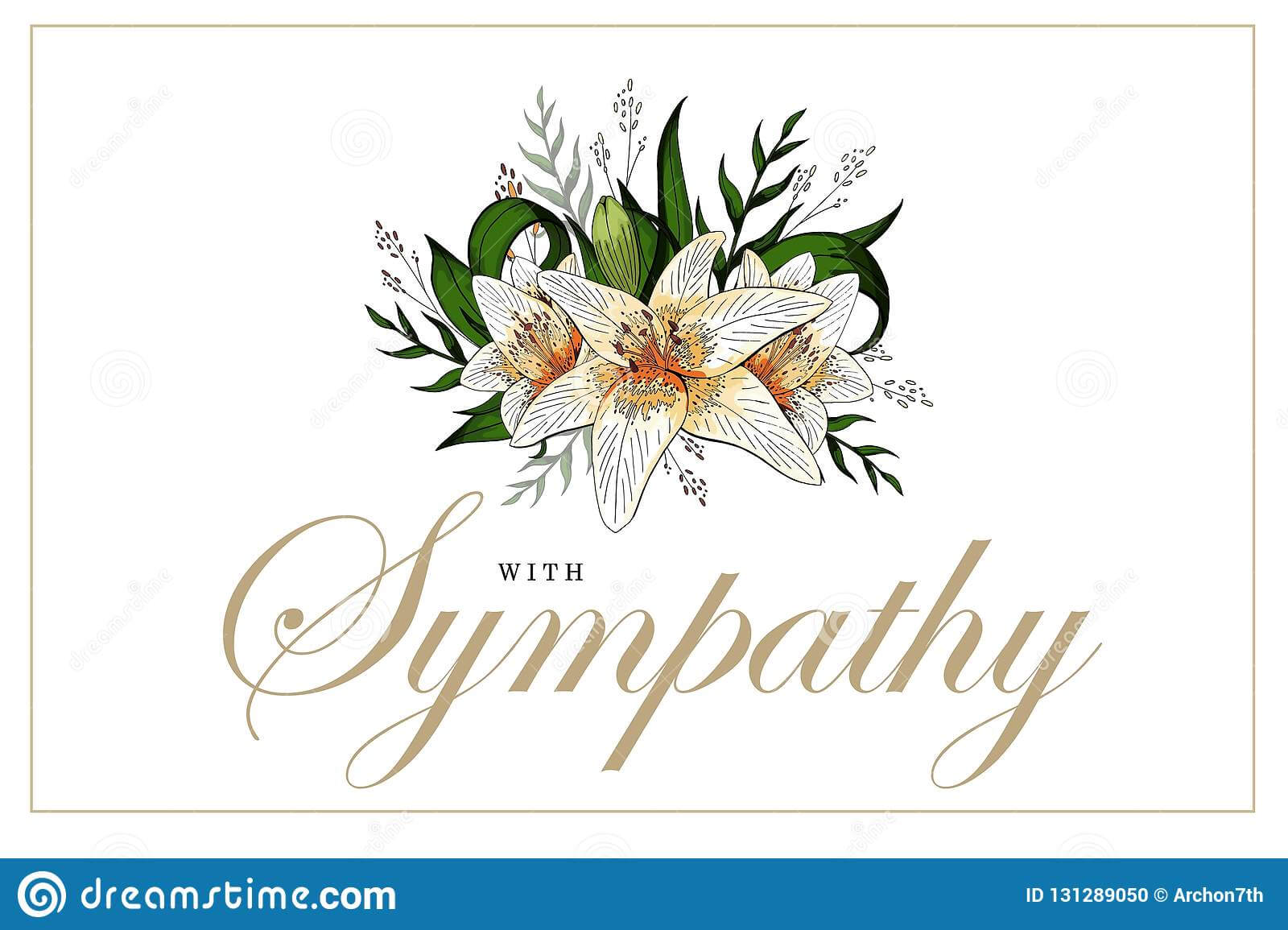 Condolences Sympathy Card Floral Lily Bouquet And Lettering Throughout Sorry For Your Loss Card Template