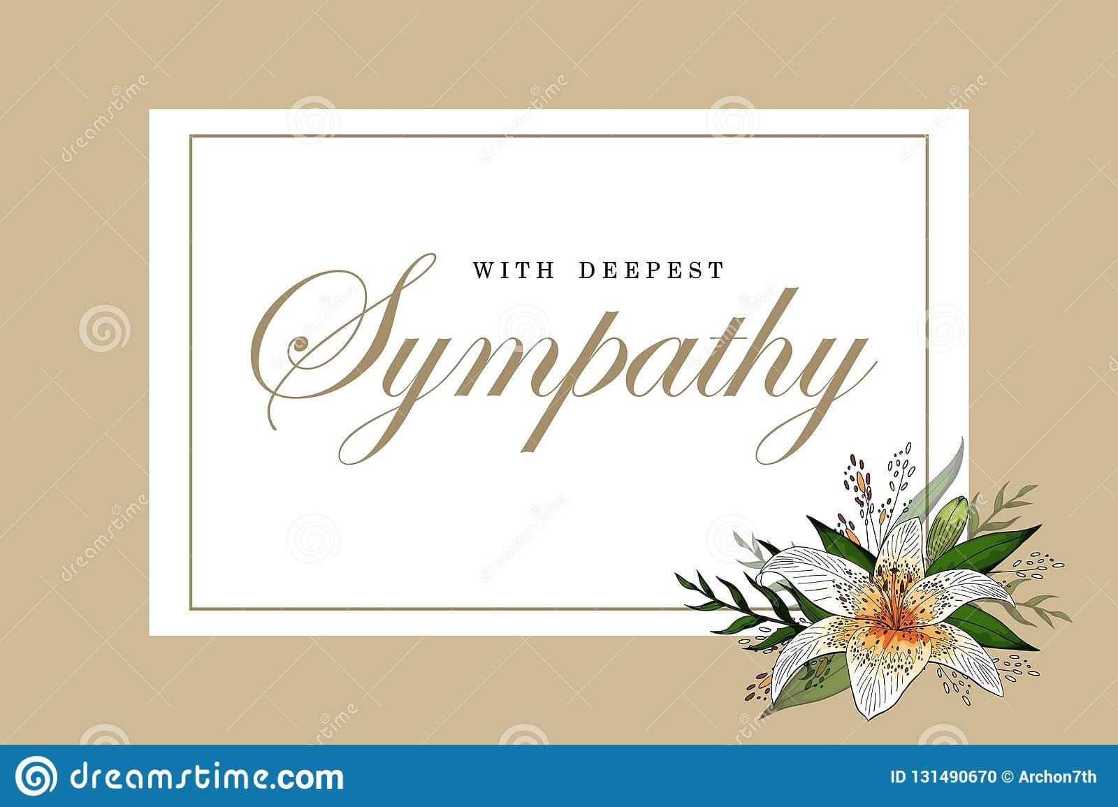 Condolences Sympathy Card Floral Lily Bouquet And Lettering Within Sympathy Card Template