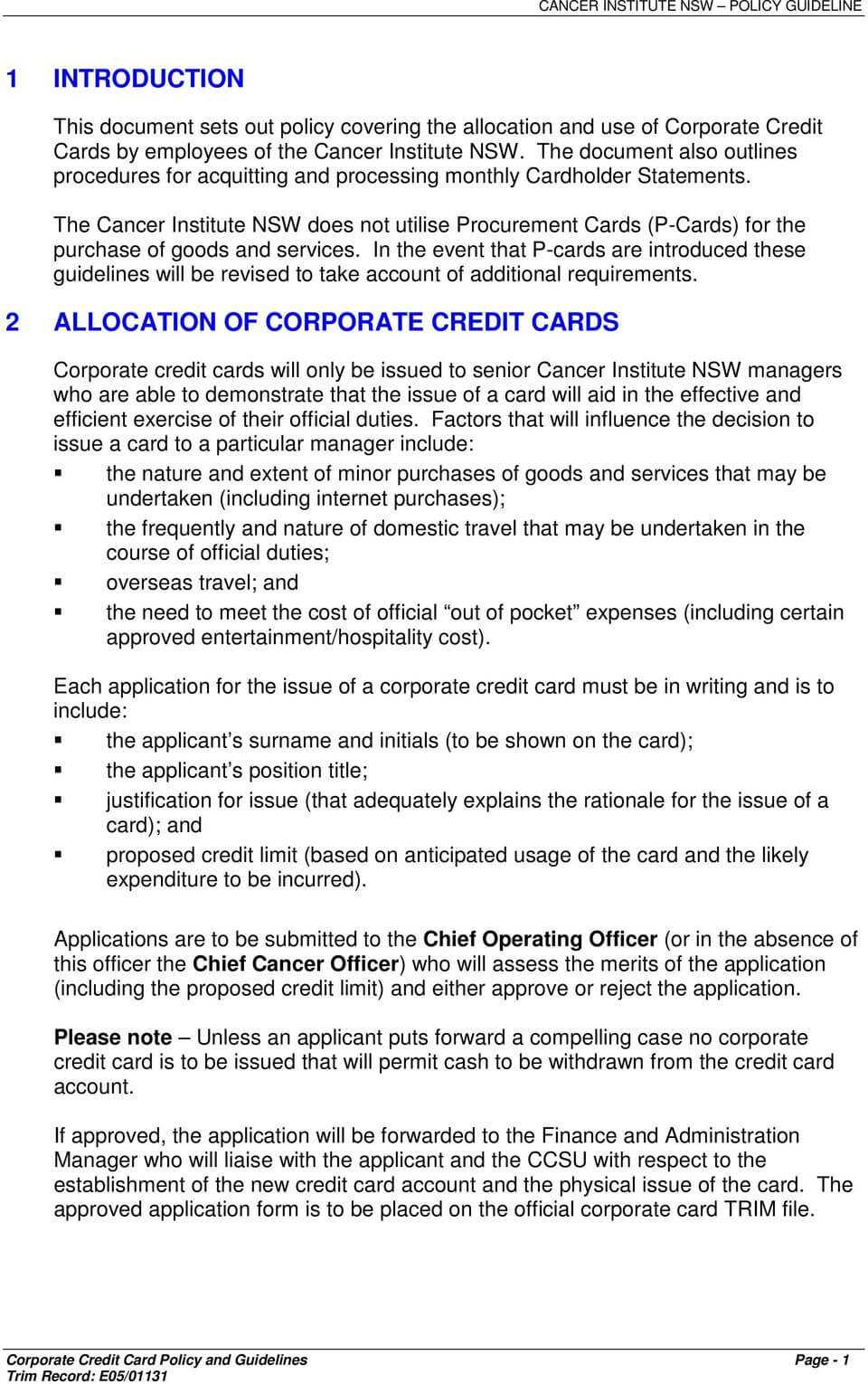 Company Credit Card Policy Template Sample Professional Templates