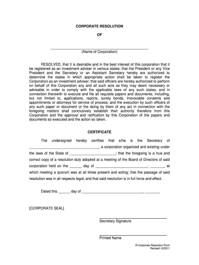 Corporate Resolution Template – Fill Online, Printable Pertaining To Corporate Secretary Certificate Template