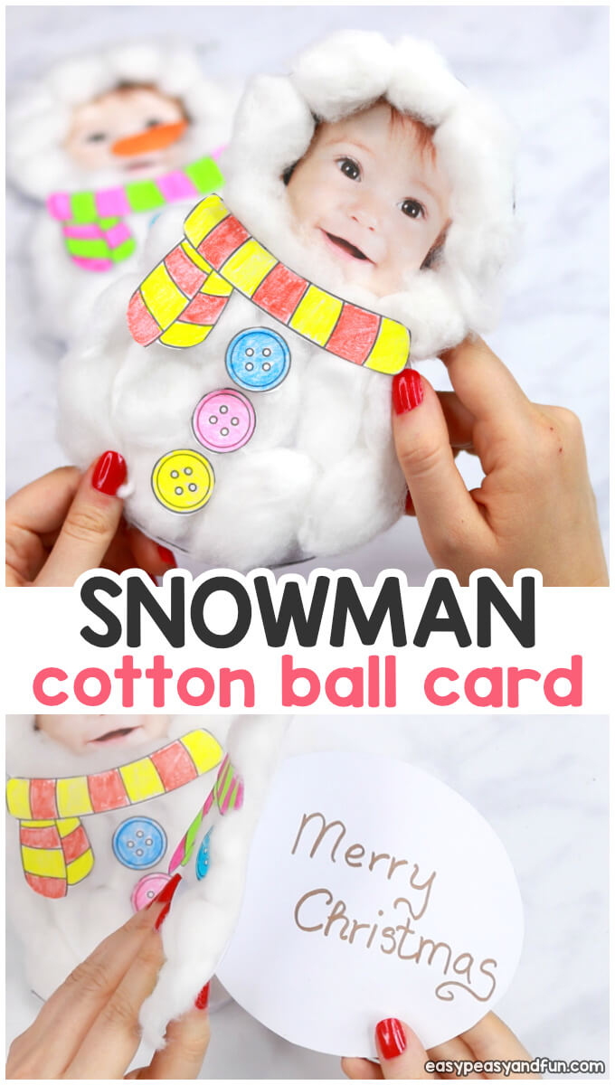 Cotton Ball Snowman Craft – Diy Christmas Card – Easy Peasy With Regard To Diy Christmas Card Templates