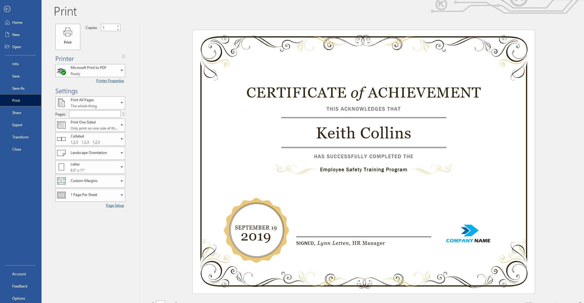 Create A Certificate Of Recognition In Microsoft Word Inside Safety Recognition Certificate Template
