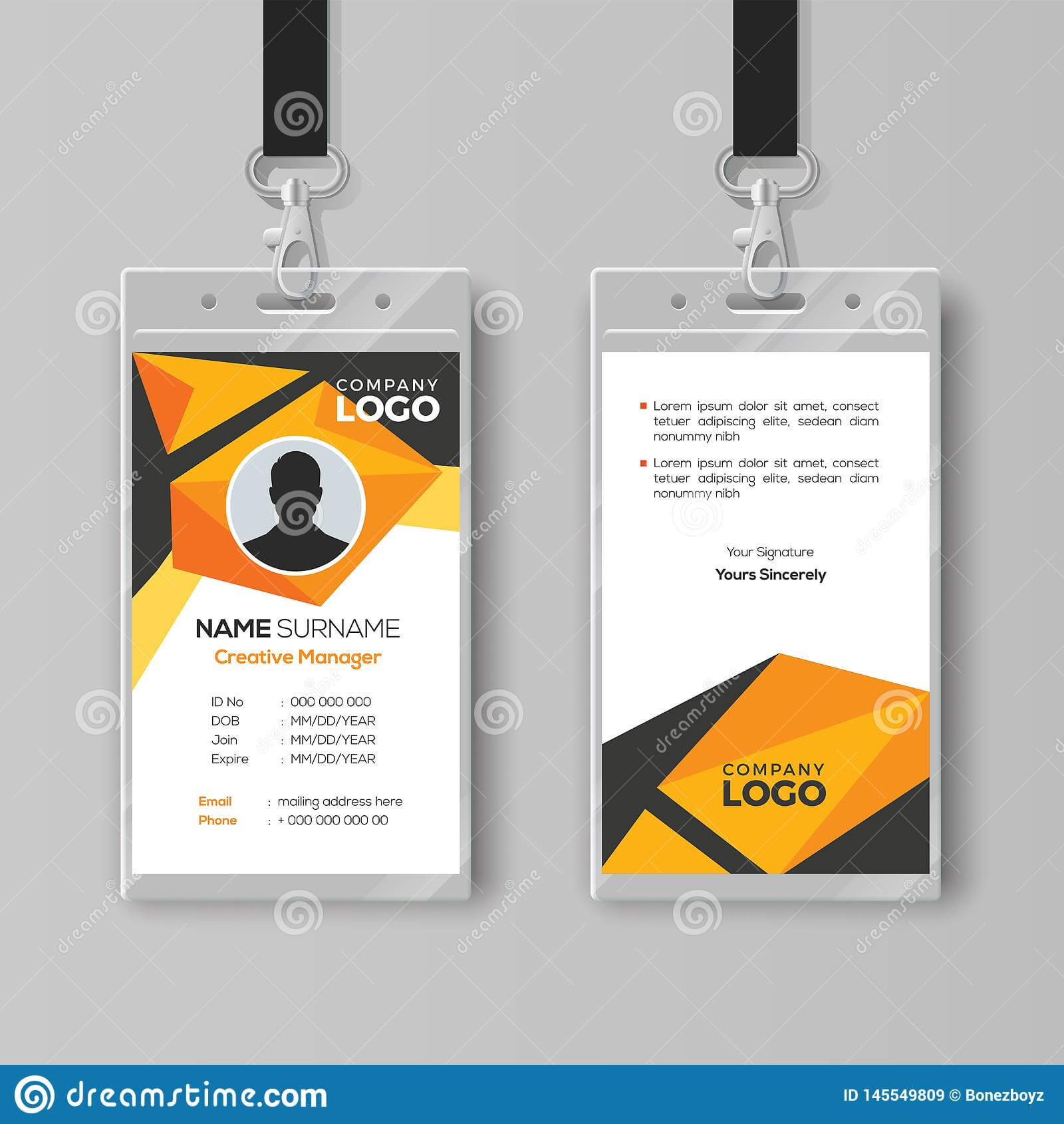 Creative Id Card Template With Abstract Orange Geometric Intended For Conference Id Card Template