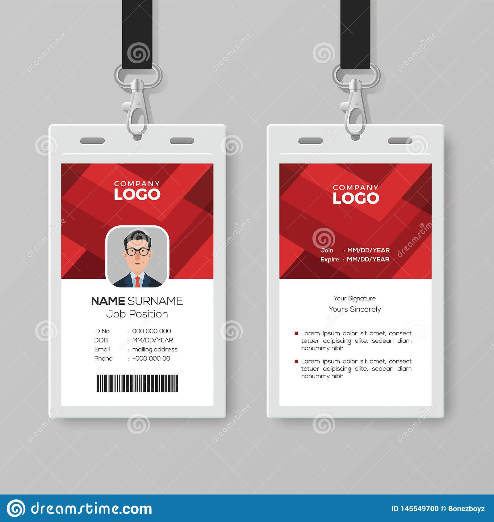 Creative Id Card Template With Abstract Red Background Stock Regarding Template For Id Card Free Download