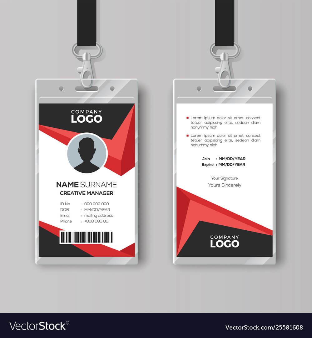 Creative Id Card Template With Black And Red Pertaining To Conference Id Card Template