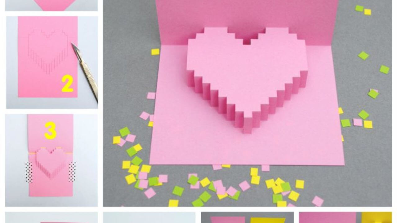 Creative Ideas - Diy Pixel Heart Popup Card With Regard To Pixel Heart Pop Up Card Template