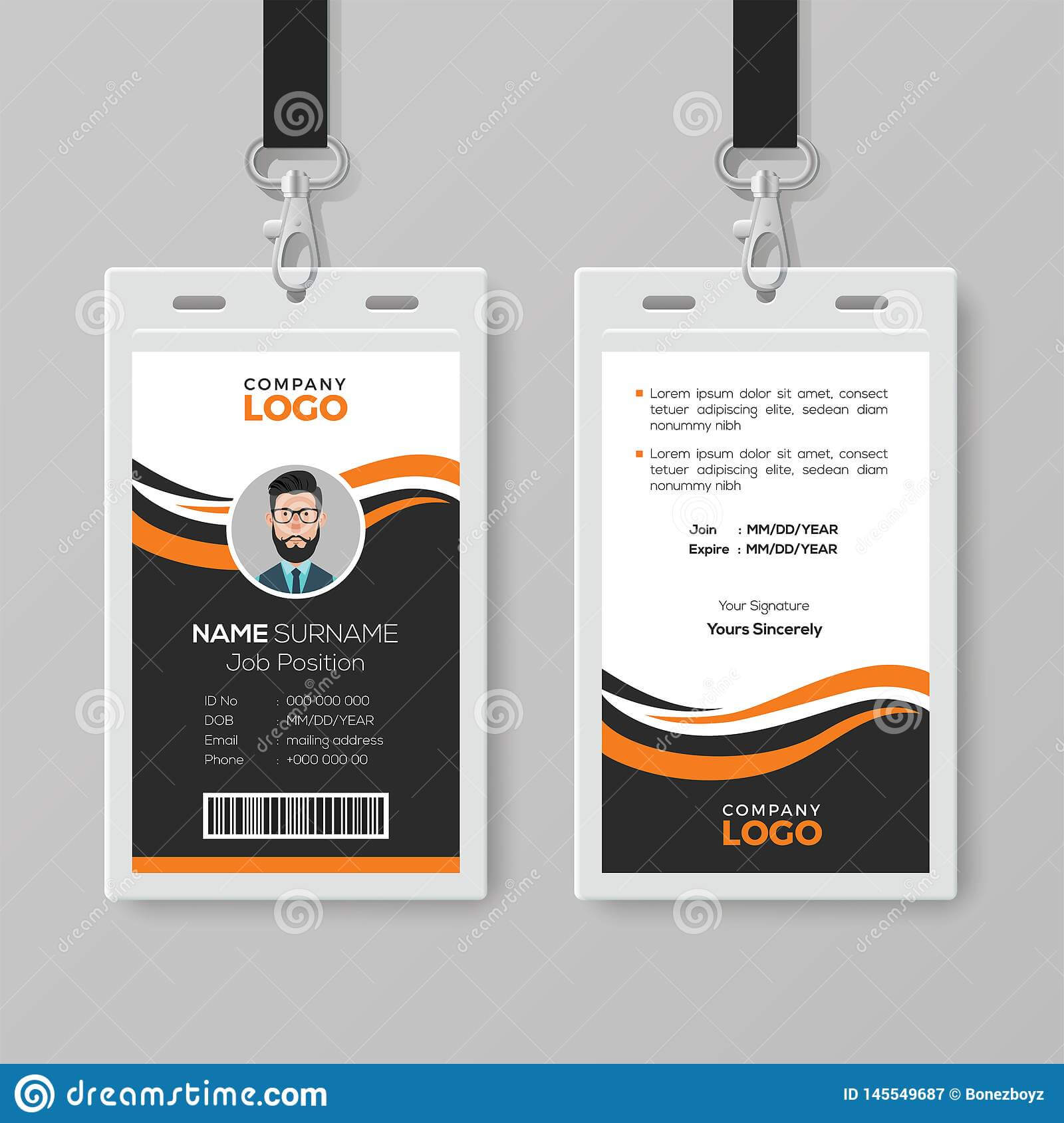 Creative Modern Id Card Template With Orange Details Stock With Regard To Work Id Card Template