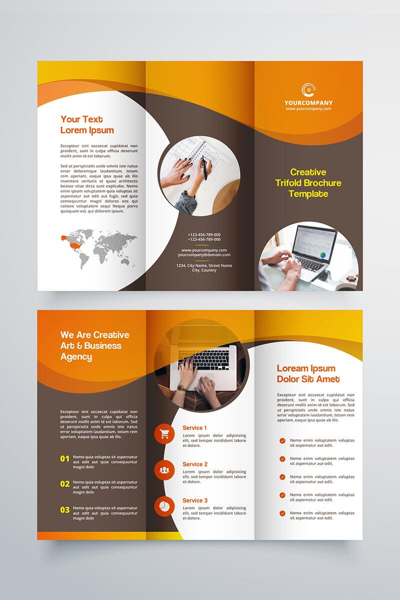Creative Trifold Brochure Template. 2 Color Styles №80614 Throughout Three Panel Brochure Template