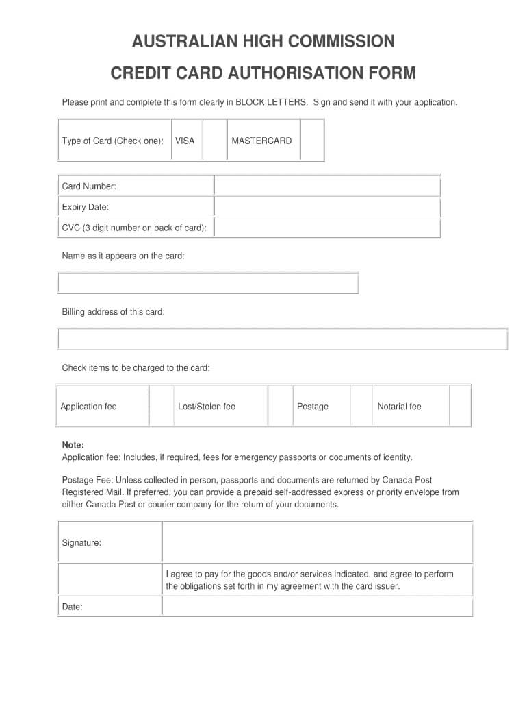 Credit Card Authorisation Form Australia - Fill Online For Credit Card Authorisation Form Template Australia