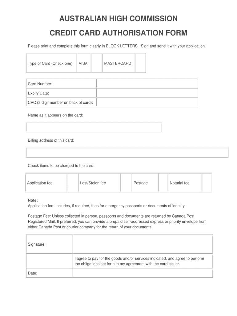 Credit Card Authorisation Form Australia – Fill Online For Credit Card Authorisation Form Template Australia