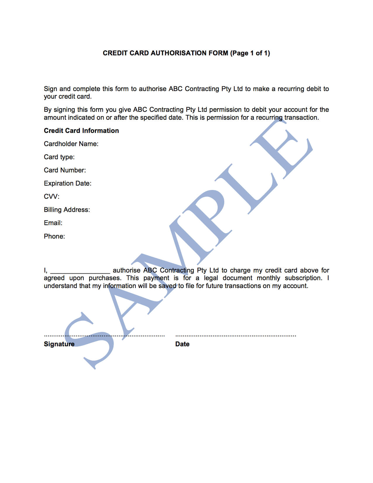 Credit Card Authorisation Form – Free Template | Sample Pertaining To Credit Card Authorisation Form Template Australia