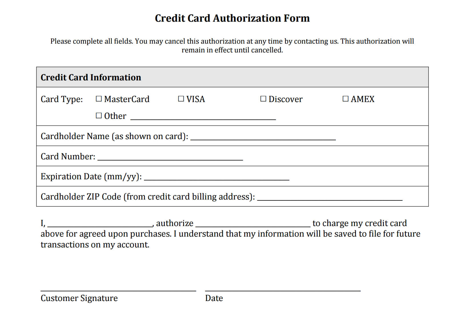 Credit Card Authorization Form Templates [Download] For Credit Card Authorization Form Template Word