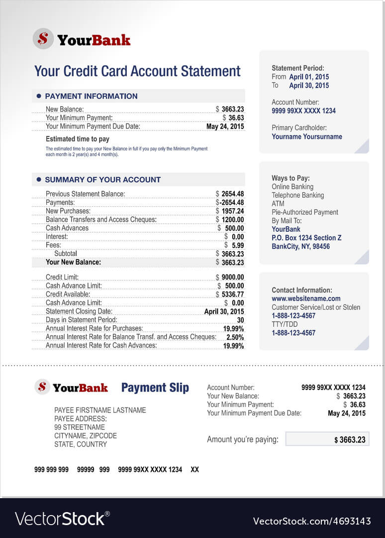 Credit Card Bank Account Statement Template Pertaining To Credit Card Bill Template