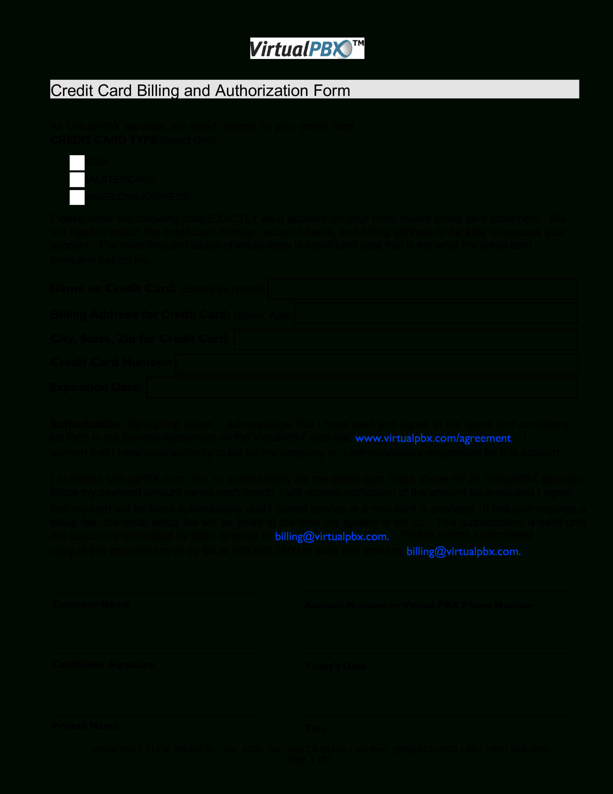 Credit Card Billing Form | Templates At Allbusinesstemplates Pertaining To Corporate Credit Card Agreement Template