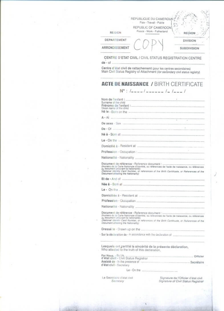 Crvs – Birth, Marriage And Death Registration In Cameroon With Regard To South African Birth Certificate Template