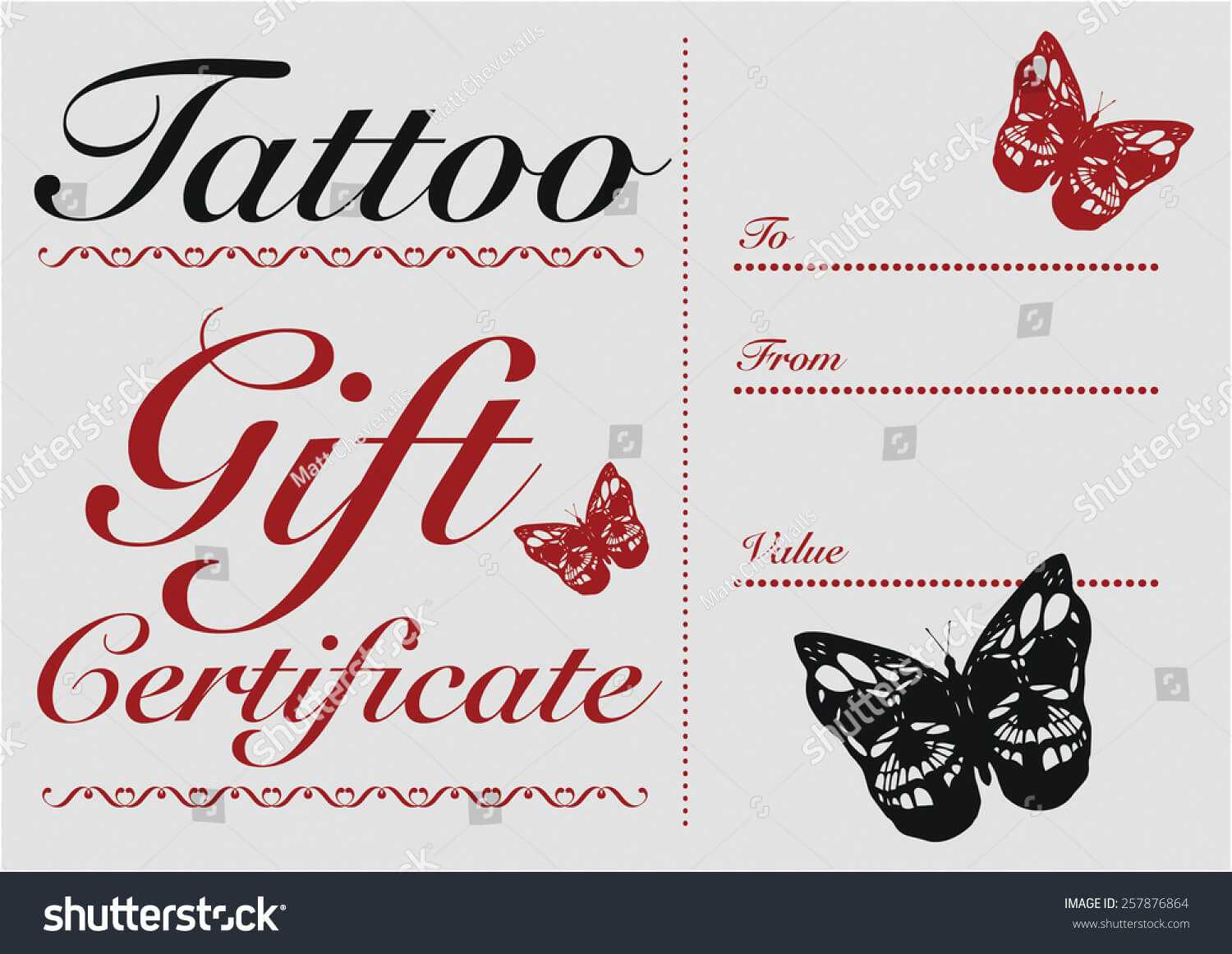 Стоковая Векторная Графика «Butterfly Skull Tattoo Gift Card Within Tattoo Gift Certificate Template