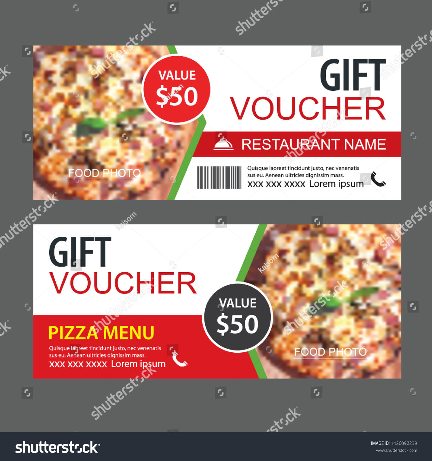 Стоковая Векторная Графика «Discount Gift Voucher Fast Food With Pizza Gift Certificate Template