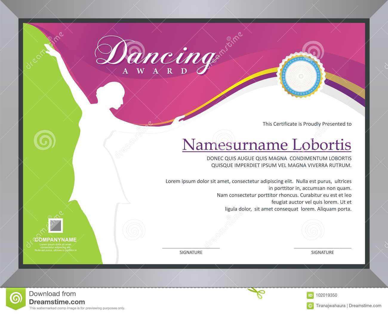 Dancing Award Stock Vector. Illustration Of Certificate For Dance Certificate Template