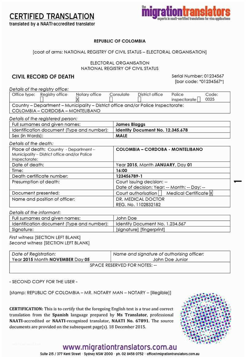 Death Certificate Translation Template Spanish To English With Regard To Spanish To English Birth Certificate Translation Template