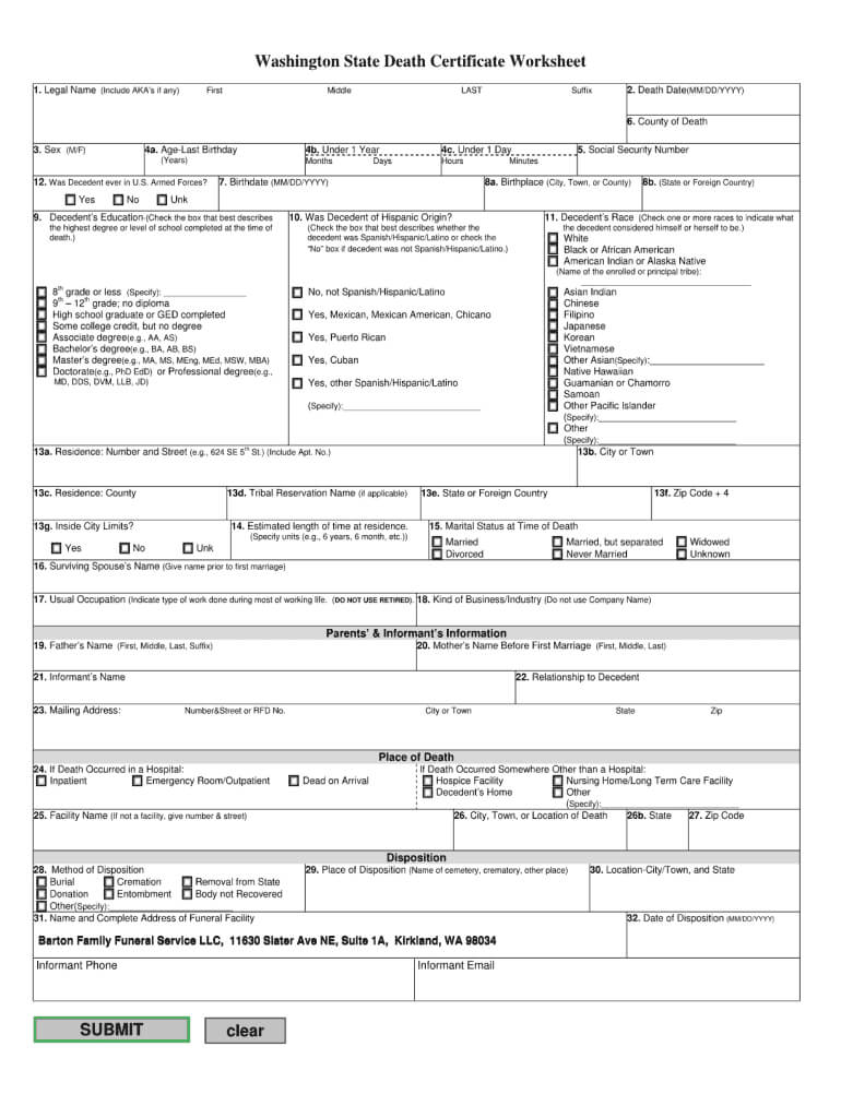 Death Deed Form In Washington State – Fill Online, Printable Throughout Baby Death Certificate Template