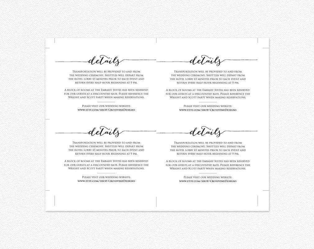 Details Card Template · Wedding Templates And Printables In Wedding Hotel Information Card Template