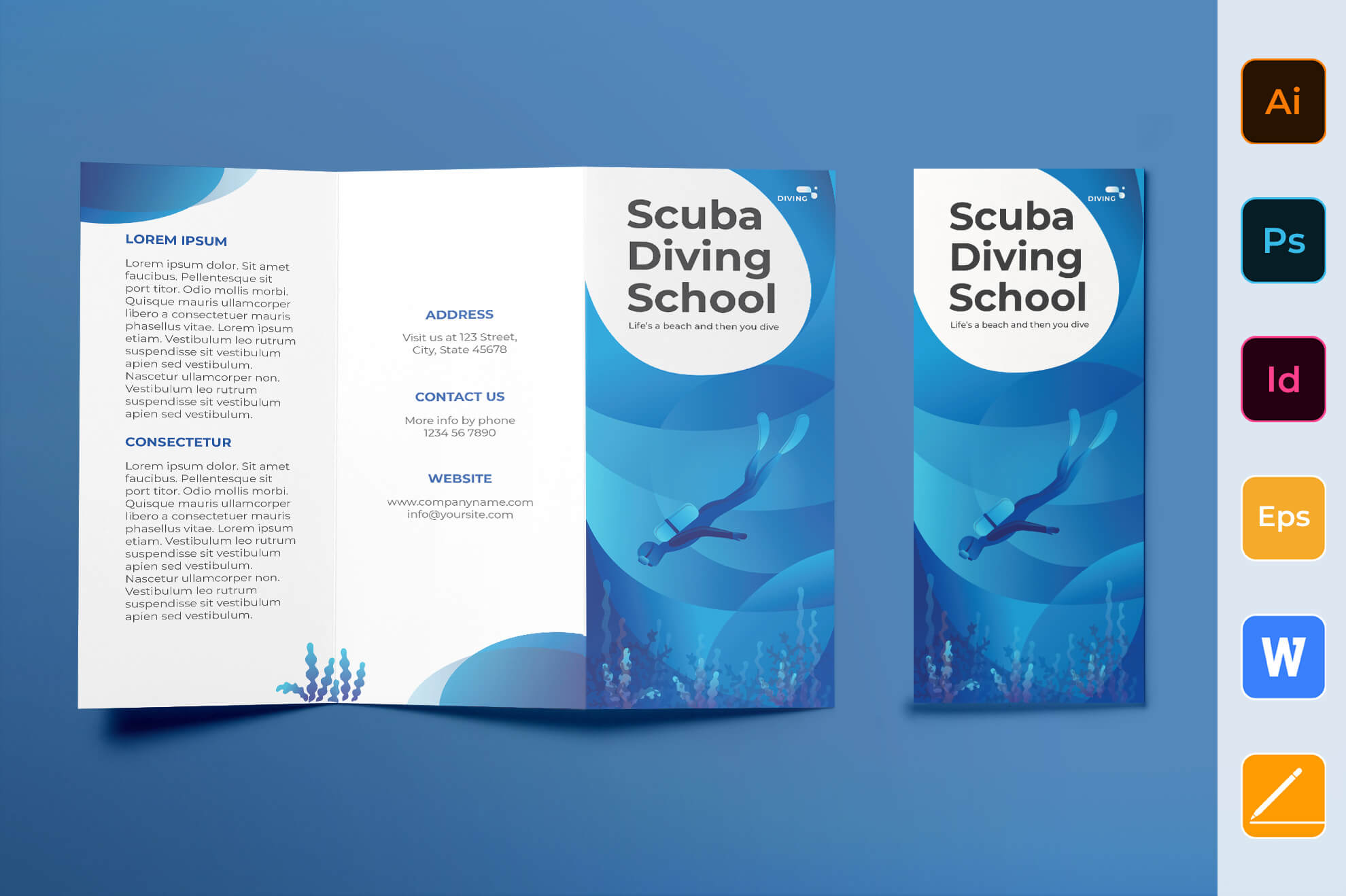 Diving School Brochure Trifold Within School Brochure Design Templates