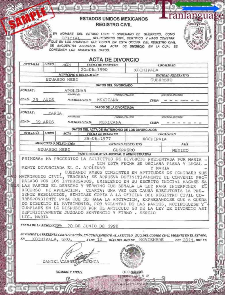 Divorce Certificate Mexico In Mexican Marriage Certificate Translation