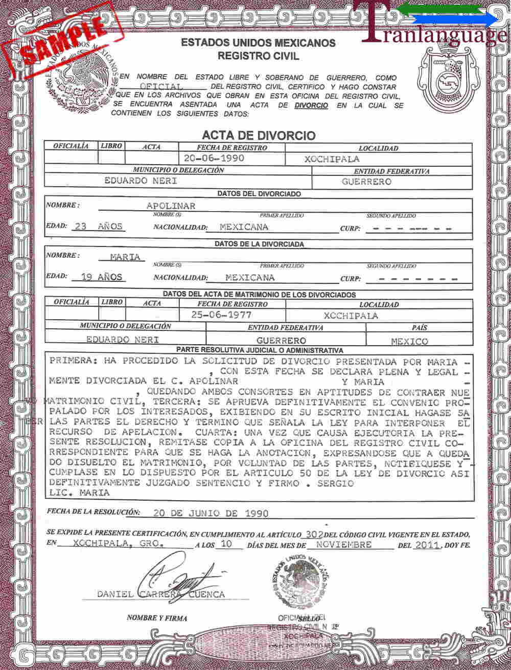 Divorce Certificate Mexico In Mexican Marriage Certificate Translation Template