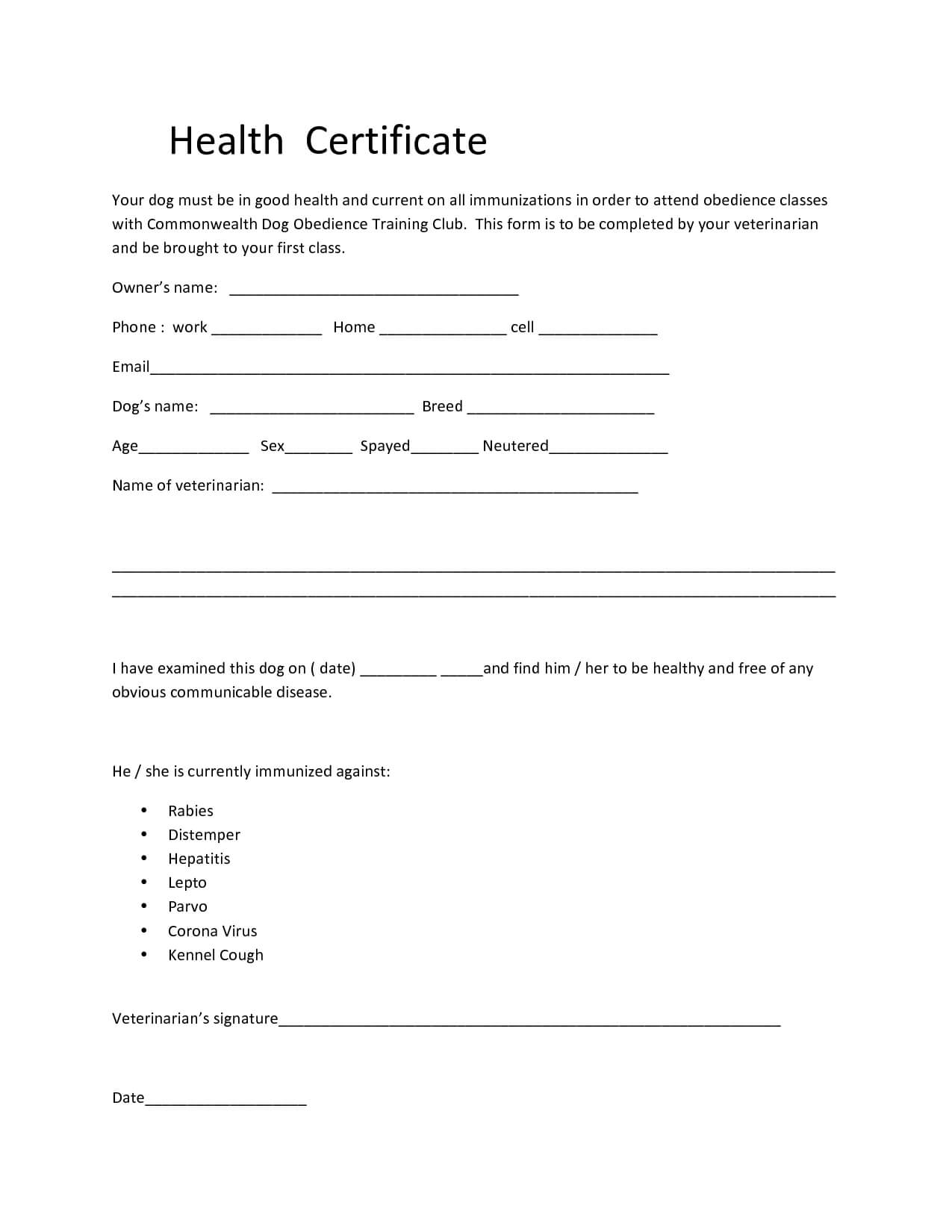 Dog Health Certificate – Tomope.zaribanks.co In Veterinary Health Certificate Template