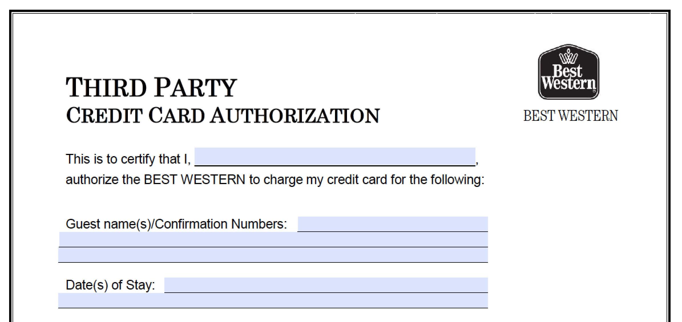 Download Best Western Credit Card Authorization Form Throughout Hotel Credit Card Authorization Form Template