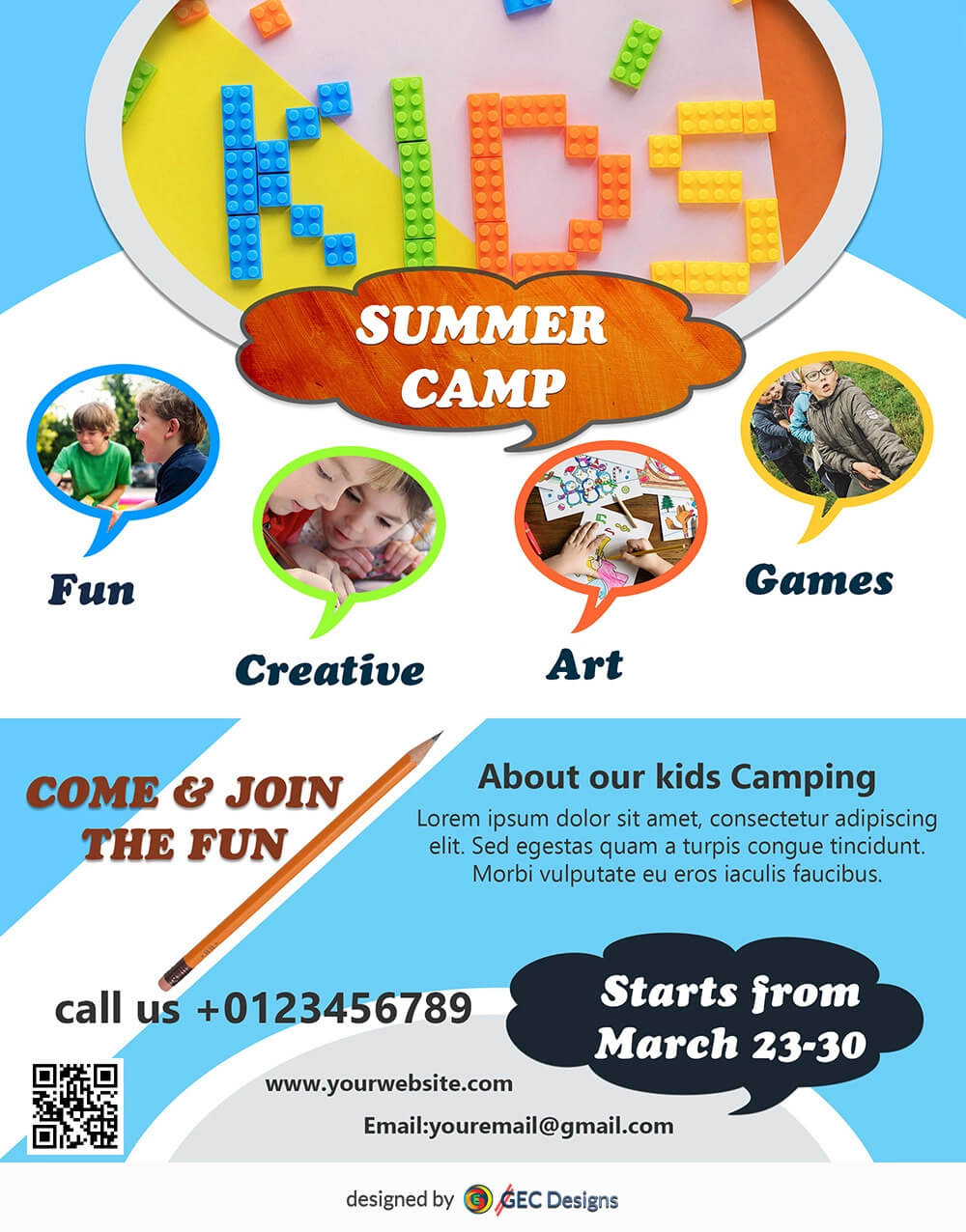 Download Free Kids Summer Camp Flyer Design Templates Within Summer Camp Brochure Template Free Download
