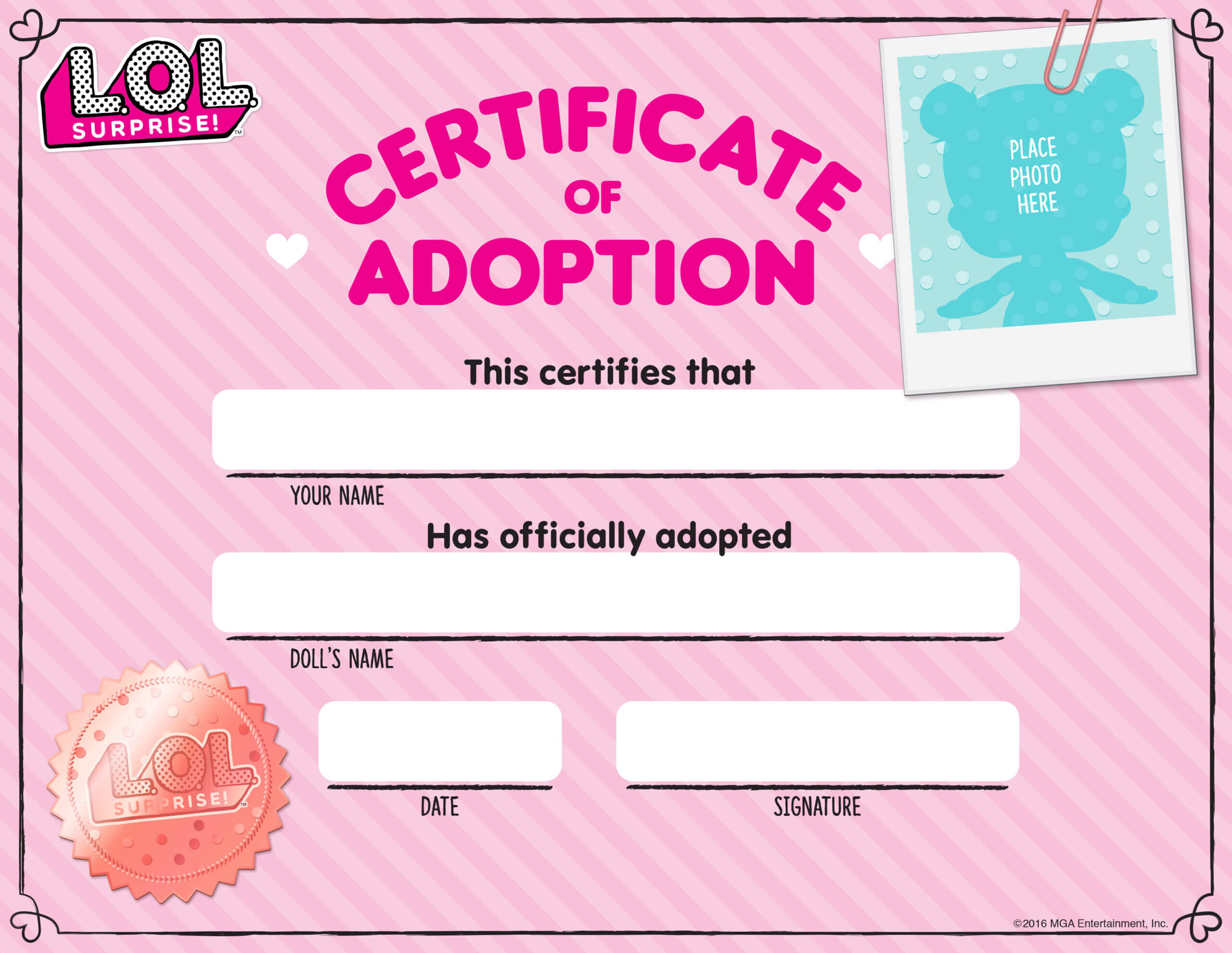 Download Fun Activities And Color Ins To Print Out And Play For Toy Adoption Certificate Template