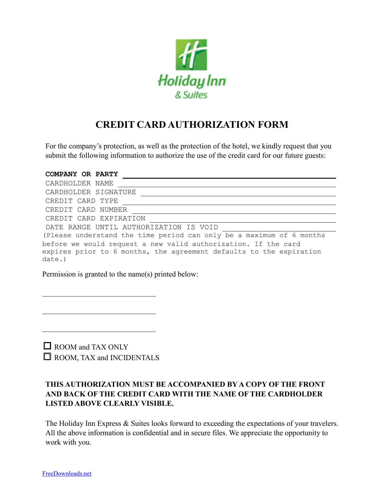 Download Holiday Inn Credit Card Authorization Form Template With Credit Card On File Form Templates