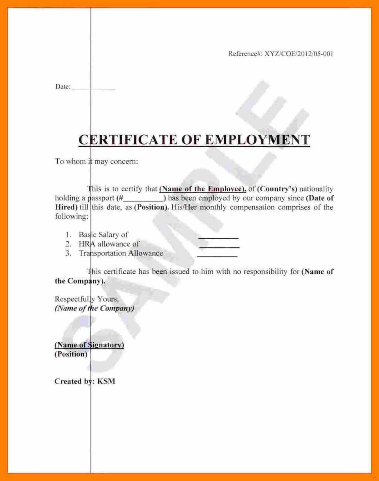 Certificate Of Employment Template Sample Professional Templates